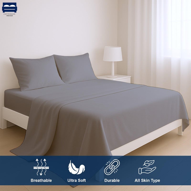 Cottingon 4 Pc Twin Extra Long Sheets for Dorm Bedding, 100% Egyptian Cotton, Specially Designed for College Room Beds, Pocket fits 10-15 inches Deep Mattress, Twin XL 39"x80", Light Grey Solid - Image 3